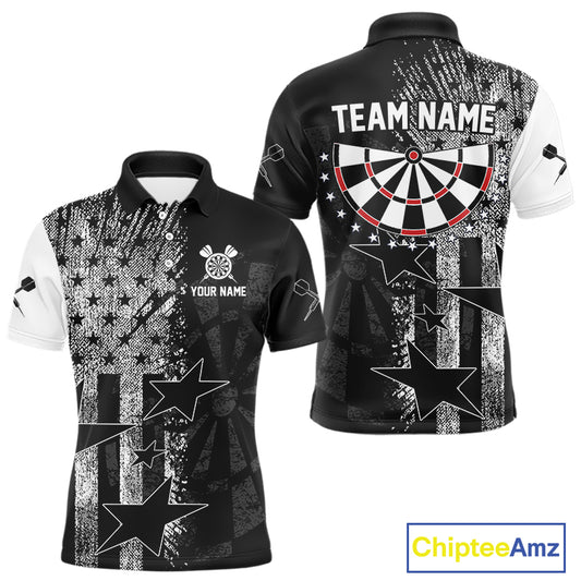 US Flag Grunge Star Dartboard Men's Darts Polo Shirt - Custom Name For Players NYN0756