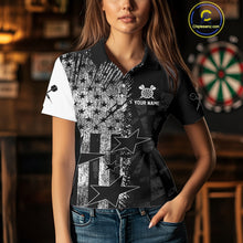 Load image into Gallery viewer, US Flag Grunge Star Dartboard Women&#39;s Darts Polo Shirt - Custom Name For Players NYN0756