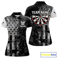 Load image into Gallery viewer, US Flag Grunge Star Dartboard Women&#39;s Darts Polo Shirt - Custom Name For Players NYN0756