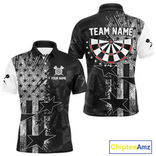 Load image into Gallery viewer, US Flag Grunge Star Dartboard Men's Darts Polo Shirt - Custom Name For Players NYN0756
