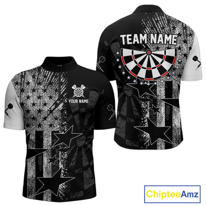 US Flag Grunge Star Dartboard Men's Darts Quarter-Zip Shirt - Custom Name For Players NYN0756