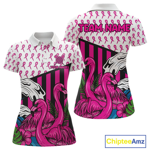 Custom Pink Ribbon Flamingo Dart Polo Shirt For Women Breast Cancer Awareness Dart Jerseys NYN1415