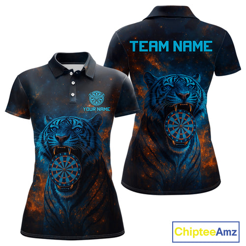 Custom Blue Orange Galaxy Tiger Dartboard Dart Polo Shirt For Women Dart Tournament Jerseys NYN1422