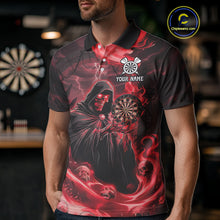 Load image into Gallery viewer, Custom Red Grim Reaper Fire Flames Dart Men Polo Jerseys Outfits Skull Dart Shirt NYN1682