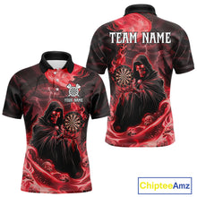 Load image into Gallery viewer, Custom Red Grim Reaper Fire Flames Dart Men Polo Jerseys Outfits Skull Dart Shirt NYN1682