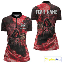 Load image into Gallery viewer, Custom Red Grim Reaper Fire Flames Dart Women 1/4-Zip Jerseys Outfits Skull Dart Shirt NYN1682