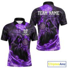 Load image into Gallery viewer, Custom Purple Grim Reaper Fire Flames Dart Men Polo Jerseys Outfits Skull Dart Shirt NYN1683