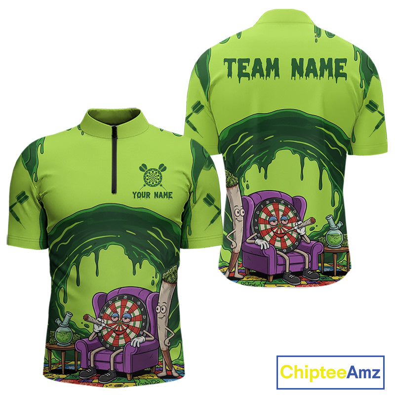 Funny Smoking Dartboard Green Dripping Custom Men Darts Quarter-Zip Shirt Dart Jerseys NYN1941