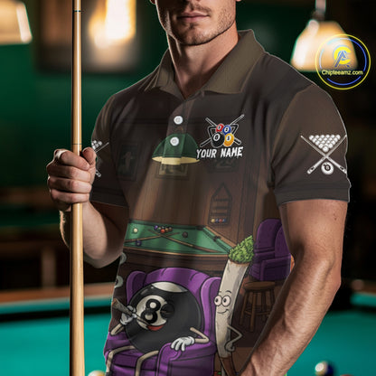 Funny Pool 8 Ball Smoking Men's Billiard Team Shirt Custom Billiard Polo & 1/4 Zip Attire NYN2495