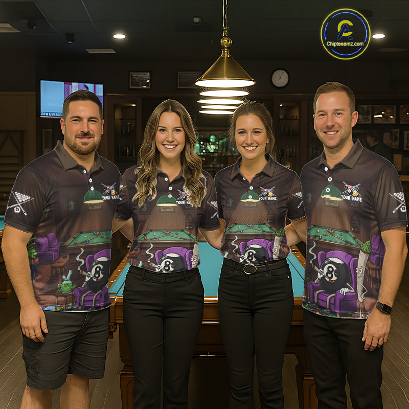 Funny Pool 8 Ball Smoking Men's Billiard Team Shirt Custom Billiard Polo & 1/4 Zip Attire NYN2495