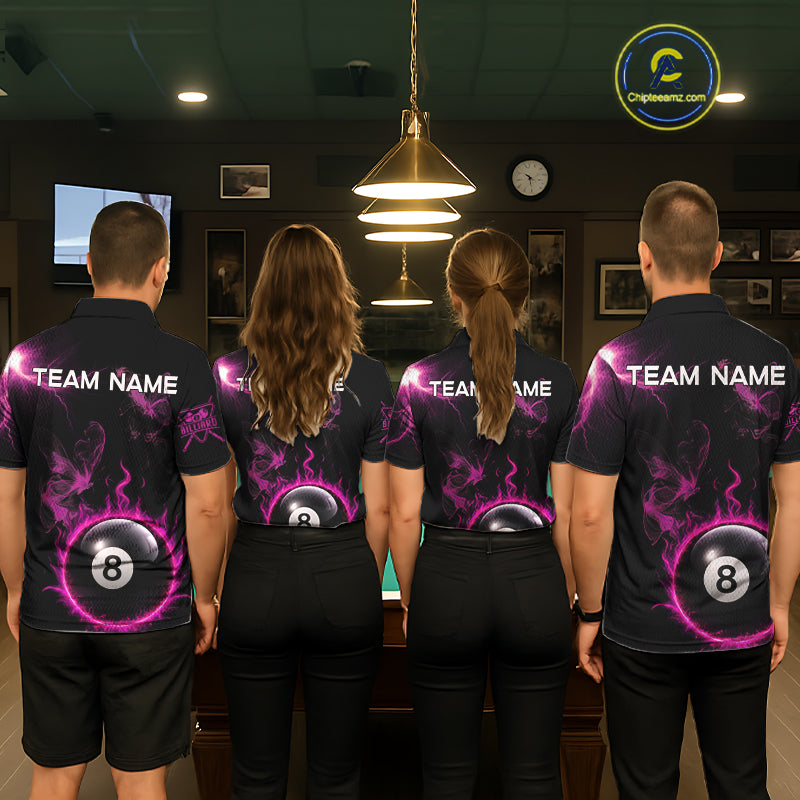 Pink Smokes Butterfly Pool 8 Ball Men's Billiard Team Shirt Custom Billiard Polo & 1/4-Zip Attire NYN2505