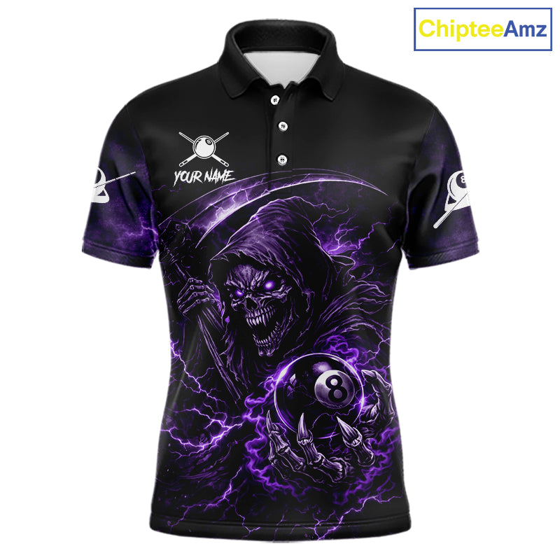Thunder Purple Smokes Grim Reaper Ball 8 Billiards Pool Shirt For Men Personalized Billiard Team Names NYN2695