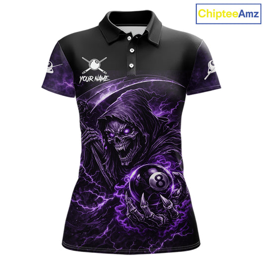 Thunder Purple Smokes Grim Reaper Ball 8 Billiards Pool Shirt For Women Personalized Billiard Team Names NYN2695