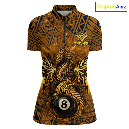 Black And Yellow Tribal Pattern Billiard Phoenix Jersey For Women Billiard 8 Ball Pool Team Shirts NYN2861