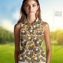 Load image into Gallery viewer, Personalized Tropical Yellow Monstera &amp; Golfs Pattern Custom Golf Sleeveless Polo Shirt For Women Golf Clothes NYN2865