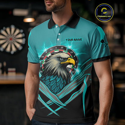 Men's Custom Darts Shirt Turquoise Eagle And Thunder Lightning Dartboards NYN0289