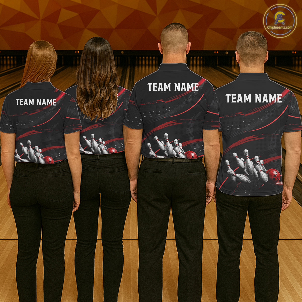 Black And Red Grunge Bowling Ball & Pins Jersey For Men Personalized Team Bowling Shirts NYN3227