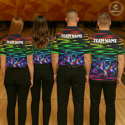 Colorful Splatter Paint Bowling Shirt For Men Custom Rainbow Strike Lightning Team Bowling Attire NYN3229