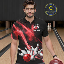 Load image into Gallery viewer, Red Smoking Bowling Polo &amp; 1/4-Zip Shirt For Men Custom Funny Eagle Team Bowling Jersey NYN3239