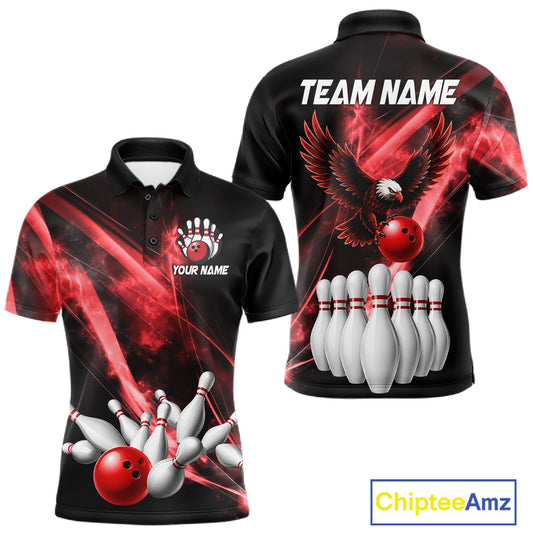 Red Smoking Bowling Polo & 1/4-Zip Shirt For Men Custom Funny Eagle Team Bowling Jersey NYN3239