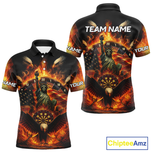 Custom Men's Darts Polo Jersey US Flag Flaming Eagle Dartboard For Darts Team NYN0770