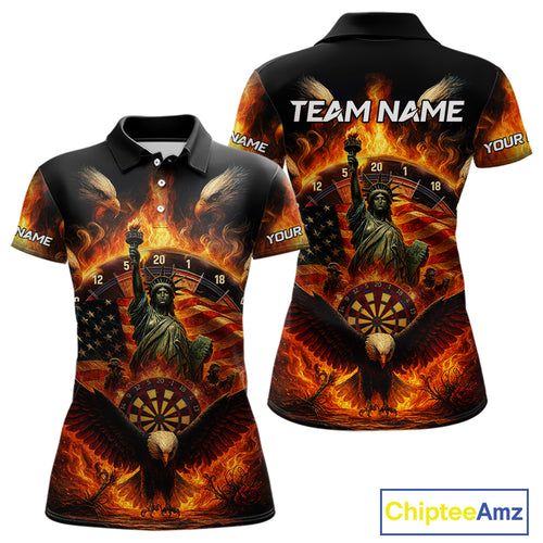 Custom Women's Darts Polo Jersey US Flag Flaming Eagle Dartboard For Darts Team NYN0770