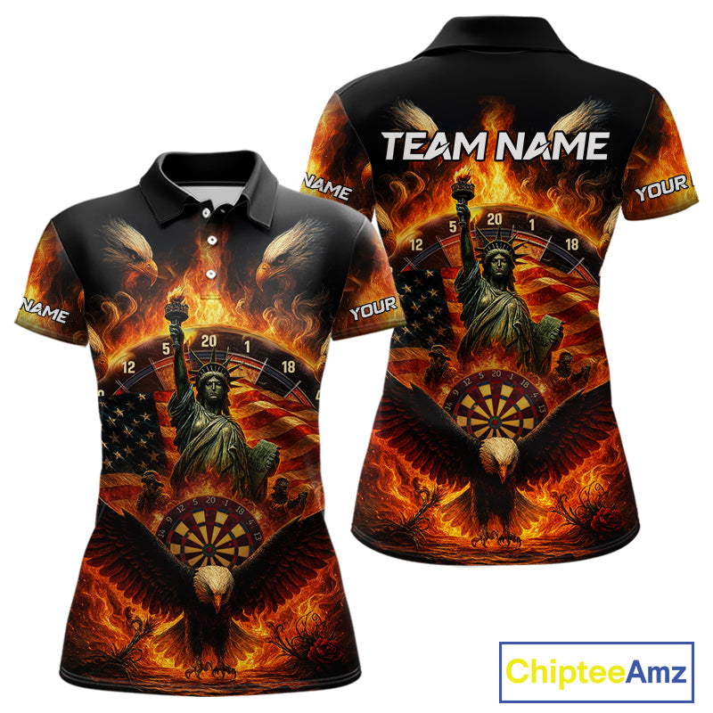 Custom Women's Darts Polo Jersey US Flag Flaming Eagle Dartboard For Darts Team NYN0770