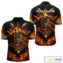 Load image into Gallery viewer, Custom Men's Darts Quarter-Zip Jersey US Flag Flaming Eagle Dartboard For Darts Team NYN0770