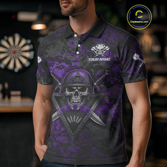 Skull Warrior Purple Digital Camo Custom Funny Darts Polo Shirt For Men Dart Jerseys NYN1952