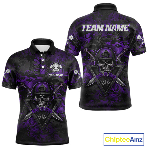 Skull Warrior Purple Digital Camo Custom Funny Darts Polo Shirt For Men Dart Jerseys NYN1952