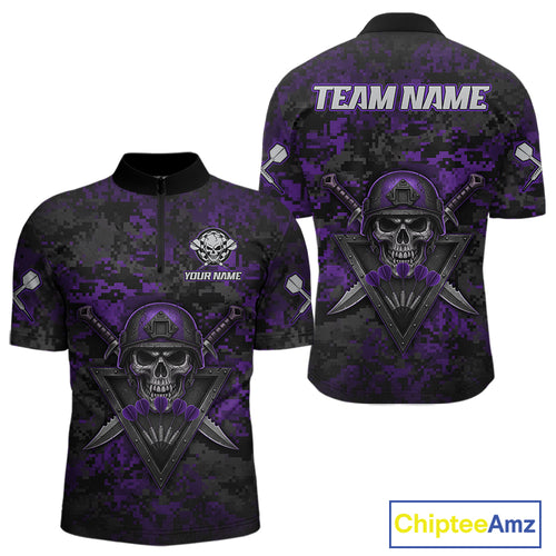 Skull Warrior Purple Digital Camo Custom Funny Darts Quarter-Zip Shirt For Men Dart Jerseys NYN1952