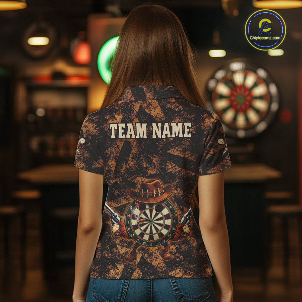 Funny Dartboard Cowhand Women Darts Polo Shirt Personalized Brown Grunge Dart Team Jerseys NYN2510