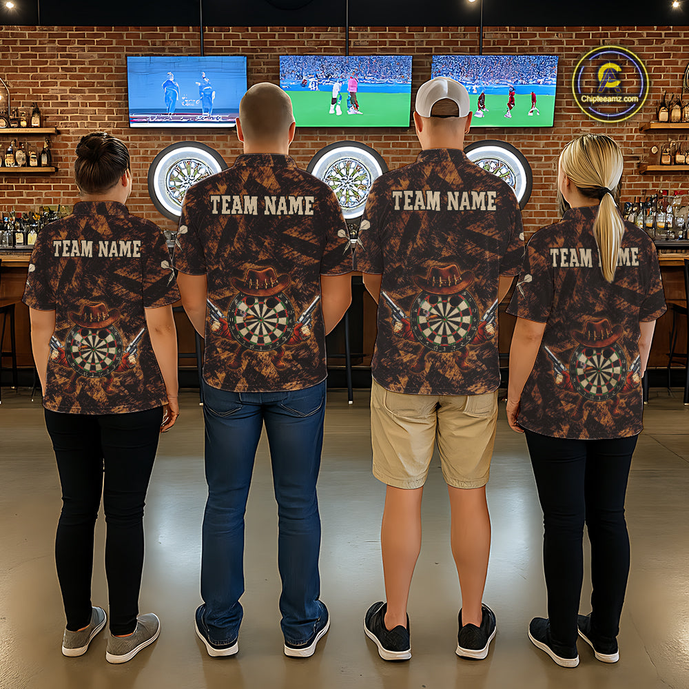 Funny Dartboard Cowhand Men Darts Quarter-Zip Shirt Personalized Brown Grunge Dart Team Jerseys NYN2510