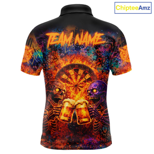Funny Skeleton Cheer Beer Flame Men Darts Polo Shirt Custom Graffiti Dart Team Jerseys NYN2513