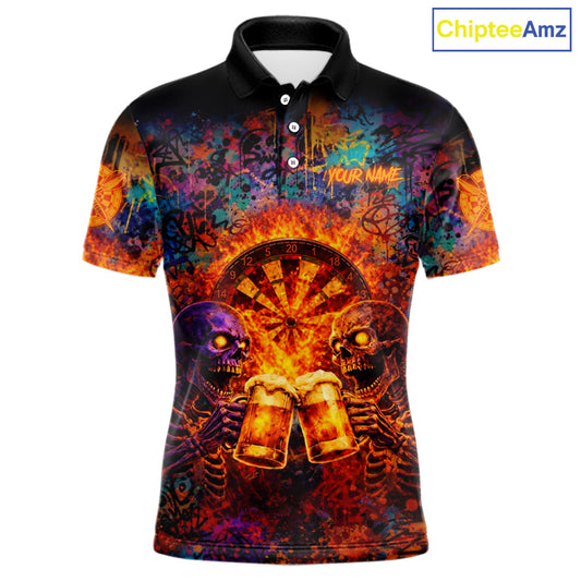 Funny Skeleton Cheer Beer Flame Men Darts Polo Shirt Custom Graffiti Dart Team Jerseys NYN2513