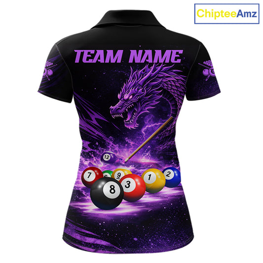 Purple Funny Dragon Thunder Ball Pool Billiard Team Shirt For Women Custom Billiards Ball Attire NYN2700