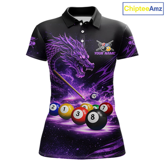 Purple Funny Dragon Thunder Ball Pool Billiard Team Shirt For Women Custom Billiards Ball Attire NYN2700