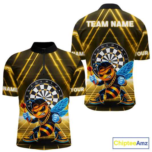 Lightning Yellow Neon Electric Funny Bee Men Dart 1/4-Zip Shirt Custom Team Name For Darters NYN2710