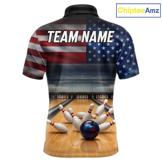 Personalized Fire Flame USA Flag Eagle Bowling Team Shirts For Men Outfits Patriotic Bowling Gifts NYN3073