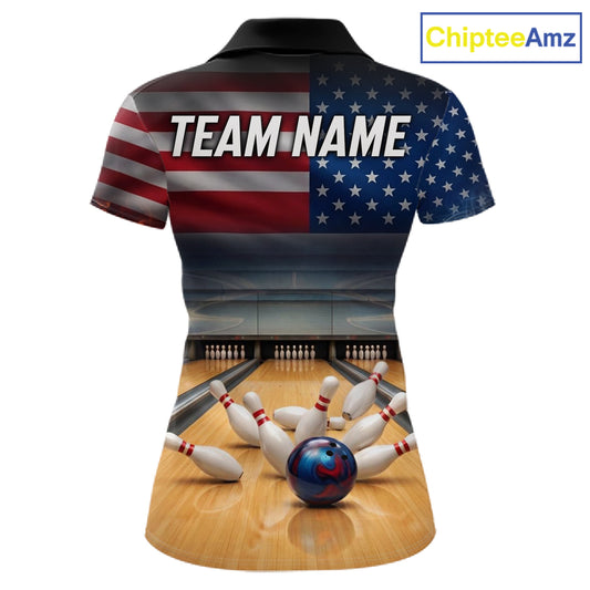 Personalized Fire Flame USA Flag Eagle Bowling Team Shirts For Women Outfits Patriotic Bowling Gifts NYN3073