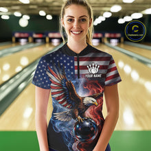 Load image into Gallery viewer, Personalized Fire Flame USA Flag Eagle Bowling Team Shirts For Women Outfits Patriotic Bowling Gifts NYN3073