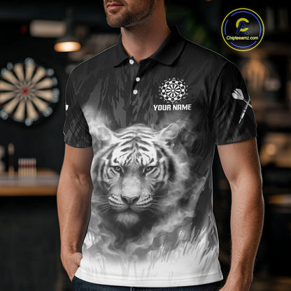 Men's Custom Darts Shirt With Pale Smoke Tiger Grunnge Pattern Dartboard NYN0296