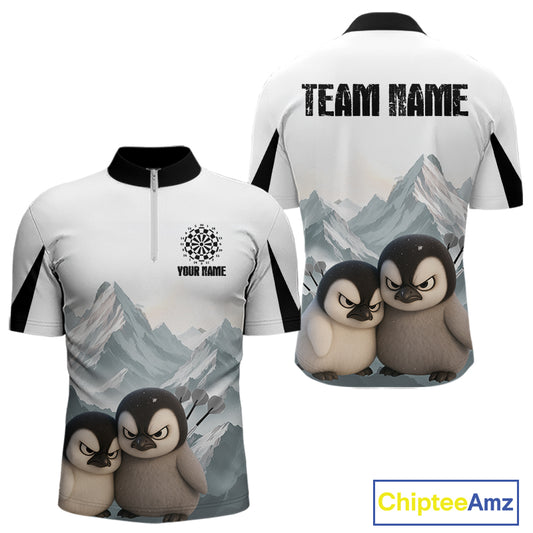Men’s Darts Shirt With Iceberg Scene And Fierce Penguin Duo, Custom Name Option NYN0300