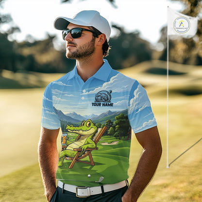 Funny Crocodile Golf Course Golf Polo Shirts For Men Personalized Team Name Golf Attire NYN3250