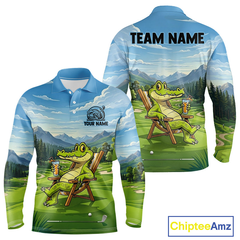 Funny Crocodile Golf Course Golf Polo Shirts For Men Personalized Team Name Golf Attire NYN3250