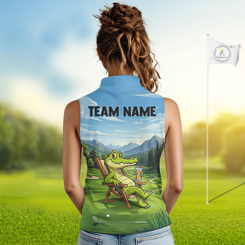 Funny Crocodile Golf Course Golf Sleeveless Polo Shirts For Women Personalized Team Name Golf Attire NYN3250