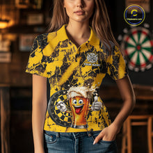 Load image into Gallery viewer, Yellow Grunge Funy Beer Darts Polo &amp; 1/4 Zip For Women Personalized Grunge Dart Team Shirts NYN3241
