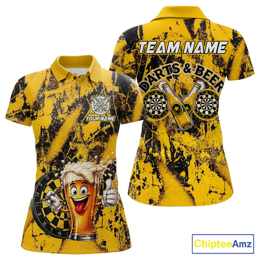 Yellow Grunge Funy Beer Darts Polo & 1/4 Zip For Women Personalized Grunge Dart Team Shirts NYN3241