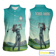 Load image into Gallery viewer, Funny Skeleton Golf Course Golf Sleeveless Polo Shirts For Women Personalized Team Name Golf Clothes NYN3252