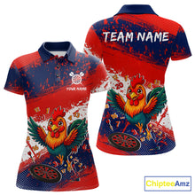 Load image into Gallery viewer, Red, White And Blue Funny Rooster Women Darts Shirt Personalized Grunge Team Darts Jersey NYN3245